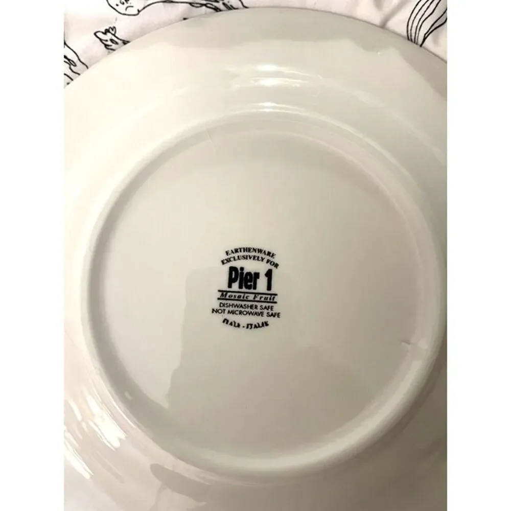 Pier 1 Fruit Mosaic Pattern Earthenware Dinner Plates Set Of 8 bold SEE PHOTOS